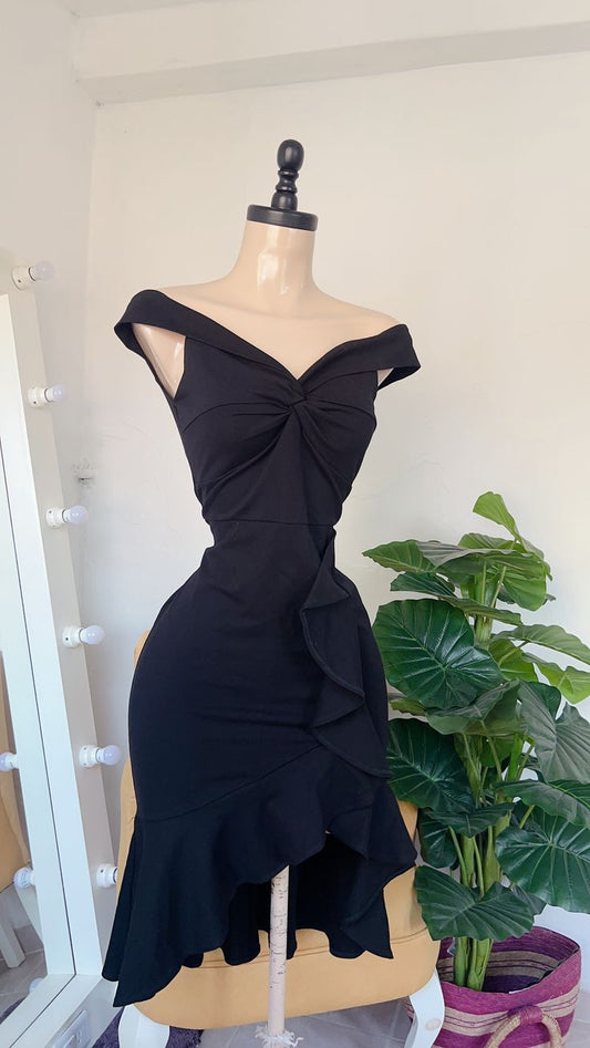 Elegant Mermaid Off The Shoulder Black Satin Short Prom Dress,Homecoming Dress,Birthday Dress GG3480
