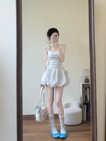 Sweet A Line Square White Satin Short Prom Dress,Homecoming Dress,18th Birthday Dress GG3602