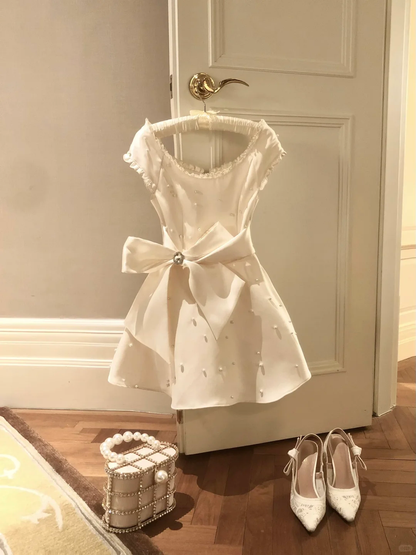 Sweet 16th A Line U Neck Satin Beads With Bow Short Homecoming Dress,Summer Birthday Dress GG3687
