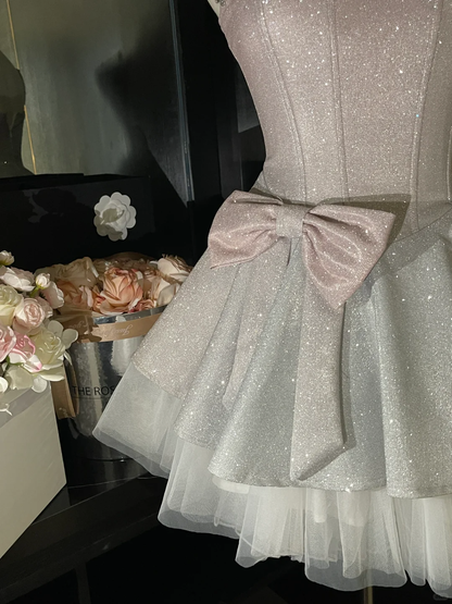 Shiny 17th A Line Spaghetti Straps Satin Sequin Beads Short Homecoming Dress,Summer Birthday Dress GG3722