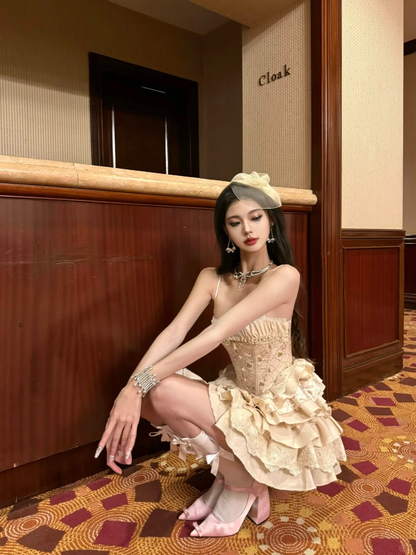 Sweet 16th Ball Gown Spaghetti Straps Satin Tiered Short Homecoming Dress,Summer Birthday Dress GG3792