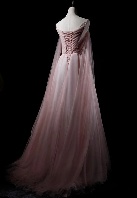 Elegant A Line Pink Sweetheart Tulle Long Prom Dress,Evening Dress GG380