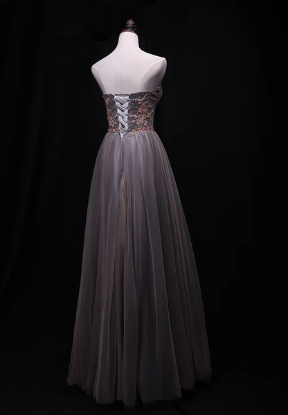 Gorgeous A Line Sweetheart Strapless Beading Tulle Long Prom Dress,Evening Dress GG382