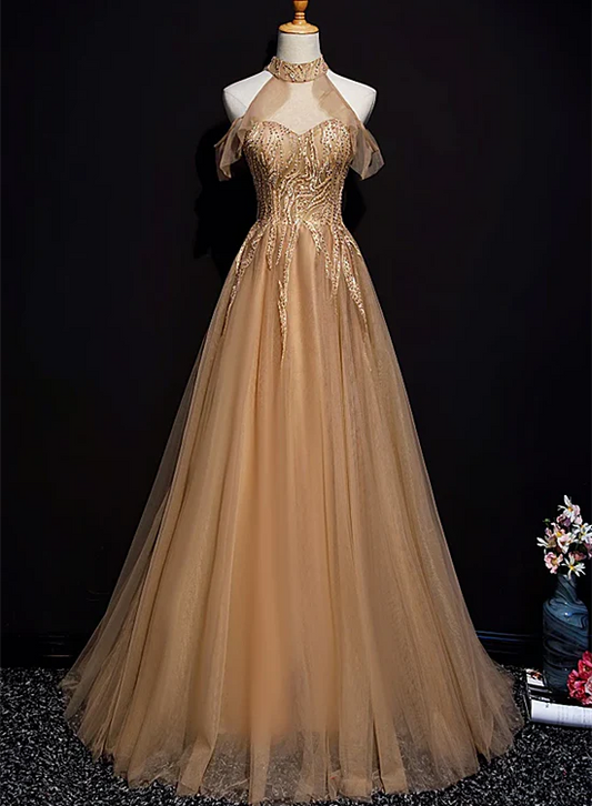 Gorgeous A Line Halter  Beading Tulle Long Prom Dress,Evening Dress GG383