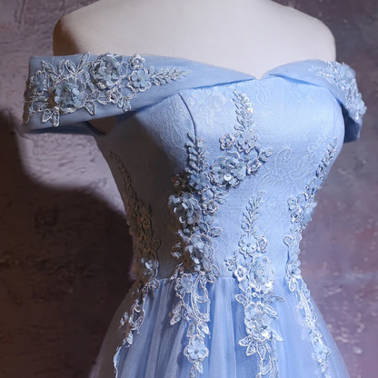 Gorgeous A Line Off The Shoulder Tulle Applique Long Prom Dress,Evening Dress GG387
