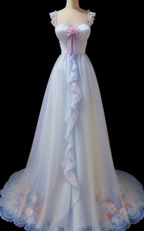 Elegant A Line Sweetheart  Light Blue Tulle Bow Applique Long Prom Dress, Evening Dress GG406