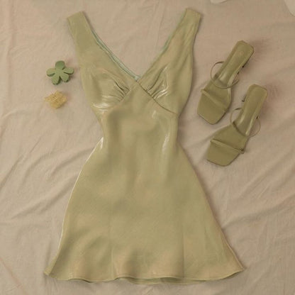 Cute A Line V Neck Satin Short Homecoming Dress,Summer 16th Birthday Dress GG4324