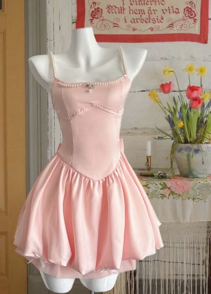 Pretty A Line Beads Spaghetti Straps Pink Satin Short Homecoming Dress,Summer 17th Birthday Dress GG4383