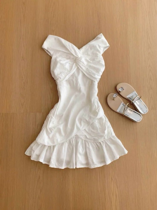 Classy A Line Off The Shoulder White Satin Short Homecoming Dress,Summer 16th Birthday Dress GG4386