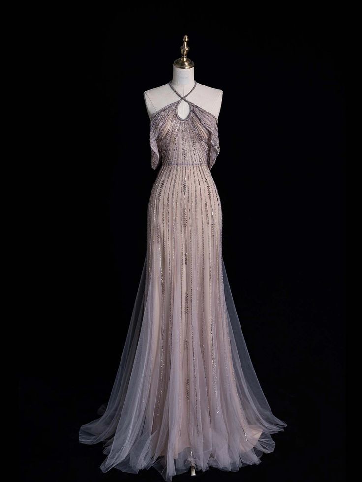 Gorgeous  A Line Halter Beaded  Tulle Long Prom Dress, Evening Dress GG447