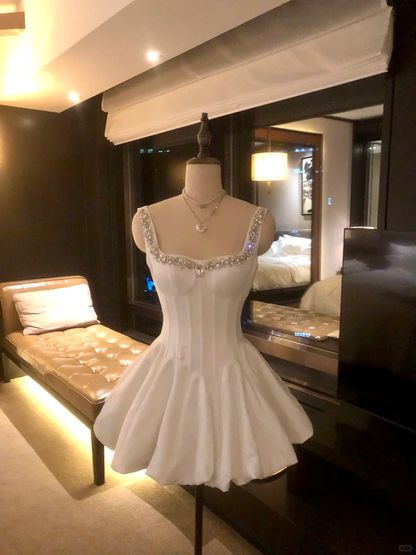 Princess A Line Square Satin Beads Short Homecoming Dress,Summer 17th Birthday Dress GG4568