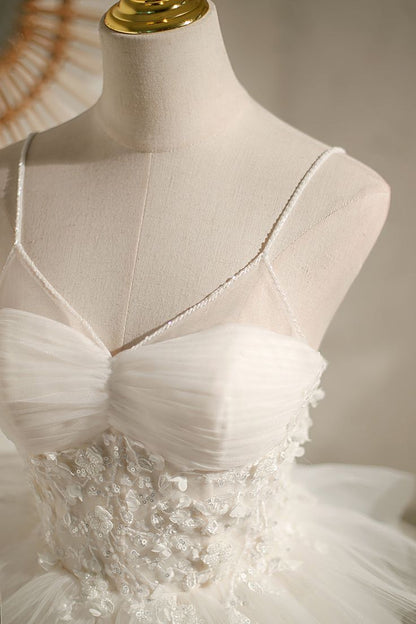 Cute A Line Spaghetti Straps White Tulle Tiered Short Homecoming Dress,Summer 17th Birthday Dress GG4579