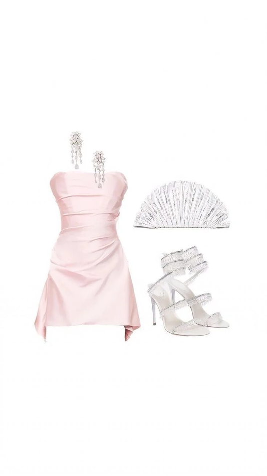 Pretty A Line Strapless Pink Satin Short Homecoming Dress,Vacation Dress,Summer 19th Birthday Dress GG4636