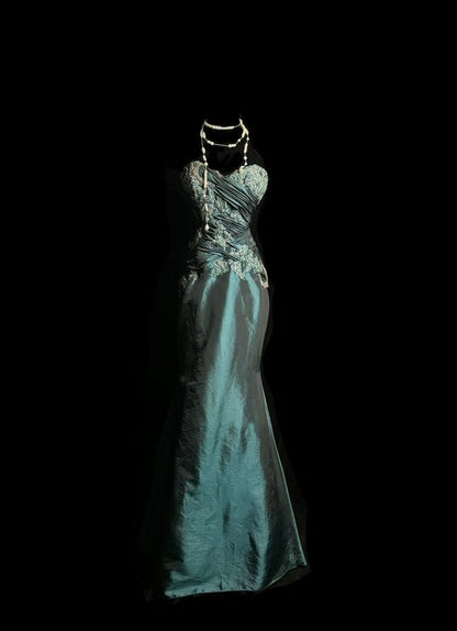 Vintage Mermaid Sweetheart Satin Lace Long Prom Dress,Party Dress,Formal Evening Dress GG4767