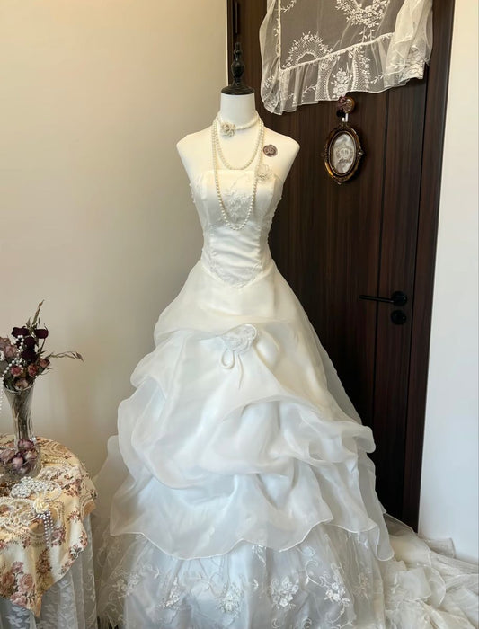 Timeless Ball Gown Strapless Chiffon Lace Long Prom Dress,Party Dress,Formal Evening Dress GG4964