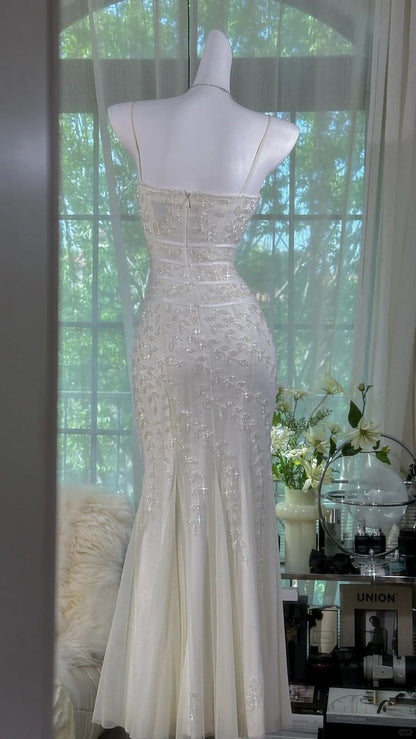 Charming Mermaid Spaghetti Straps Tulle Sequin Long Prom Dress,Party Dress,Formal Evening Dress GG5022