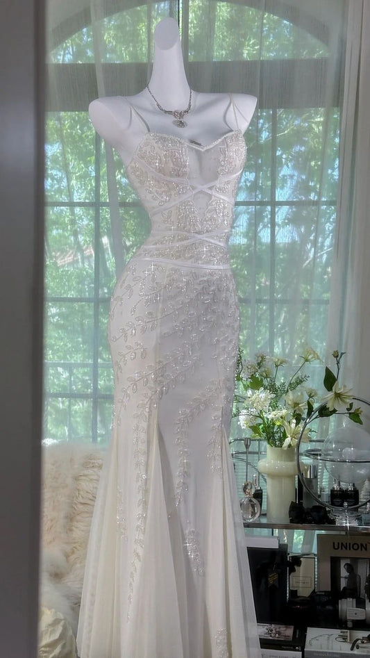 Charming Mermaid Spaghetti Straps Tulle Sequin Long Prom Dress,Party Dress,Formal Evening Dress GG5022