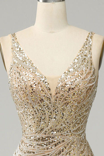 Chic Mermaid V Neck Sequined Crystals Tulle Backless Long Prom Dress ,Evening Dress GG519