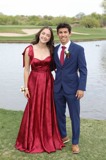 Charming Burgundy A Line Sweetheart Satin Long Prom Dress,Evening Dress GG5225
