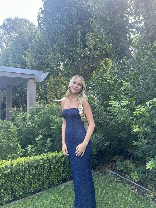 Mermaid Navy Satrpless Lace Without Sleeves Long Prom Dress,Evening Dress GG5426