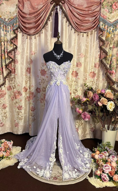 Pretty A Line Sweetheart Tulle Lace Beaded Applique Without Sleeves Long Prom Dress,Evening Dress GG5436