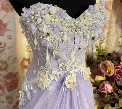 Pretty A Line Sweetheart Tulle Lace Beaded Applique Without Sleeves Long Prom Dress,Evening Dress GG5436