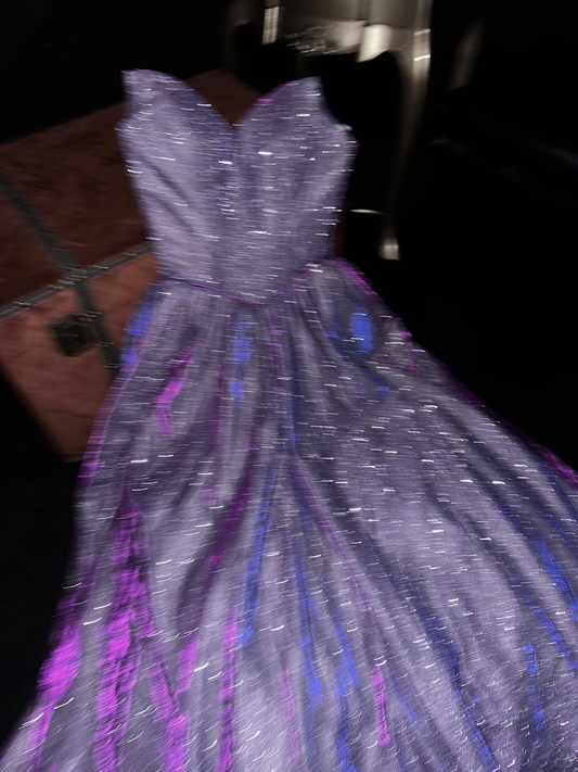 Shiny A Line Strapless Satin Sequin Without Sleeves Long Prom Dress,Evening Dress GG5559