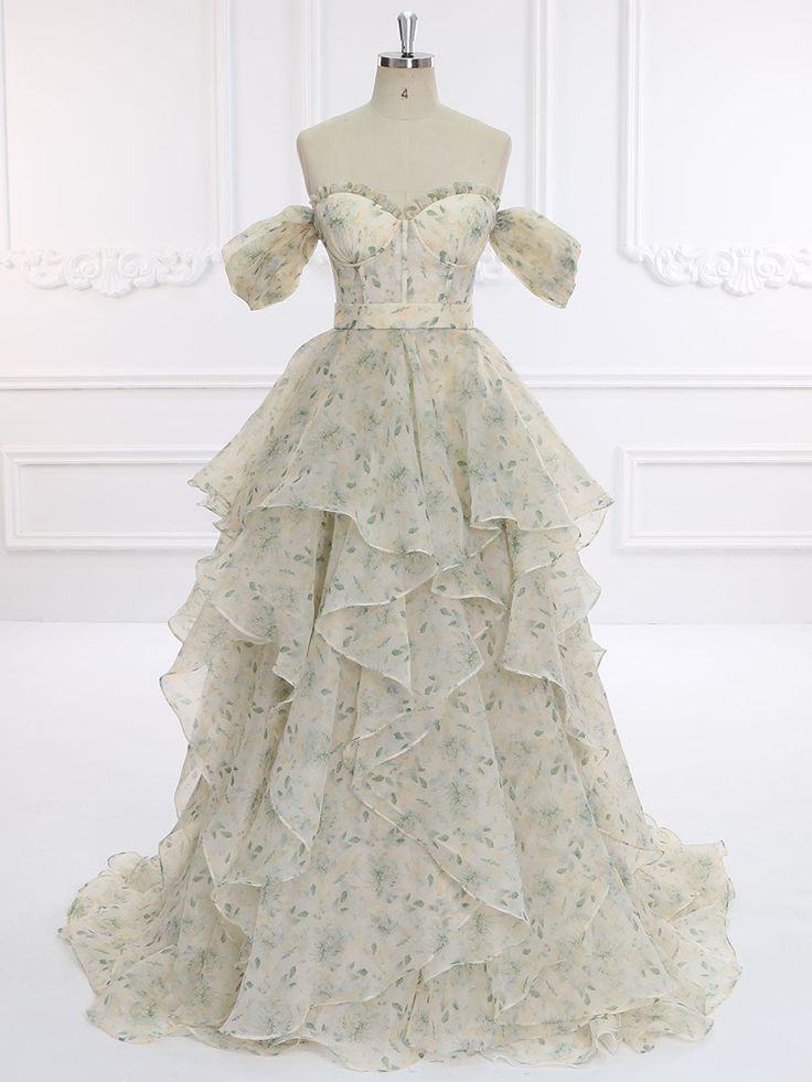 Elegant A Line Off The Shoulder Printing Floral Chiffon Long Prom Dress,Evening Dress GG575