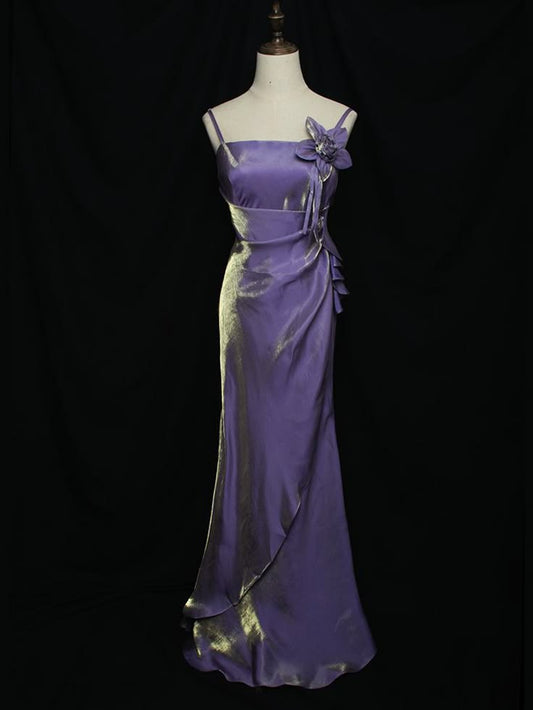 Purple Vintage Mermaid Spaghetti Straps Floral Long Prom Dress,Evening Dress GG605