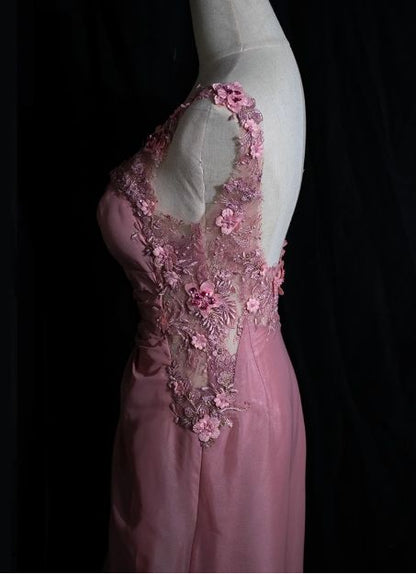 Unique A Line Satin Lace Applique Long Prom Dress,Evening Dress GG5169