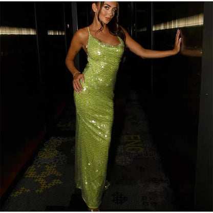 Charming Mermaid Spaghetti Straps Sequin Backless Long Prom Dress,Evening Dress GG921