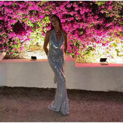 Charming Mermaid Spaghetti Straps Sequin Backless Long Prom Dress,Evening Dress GG921