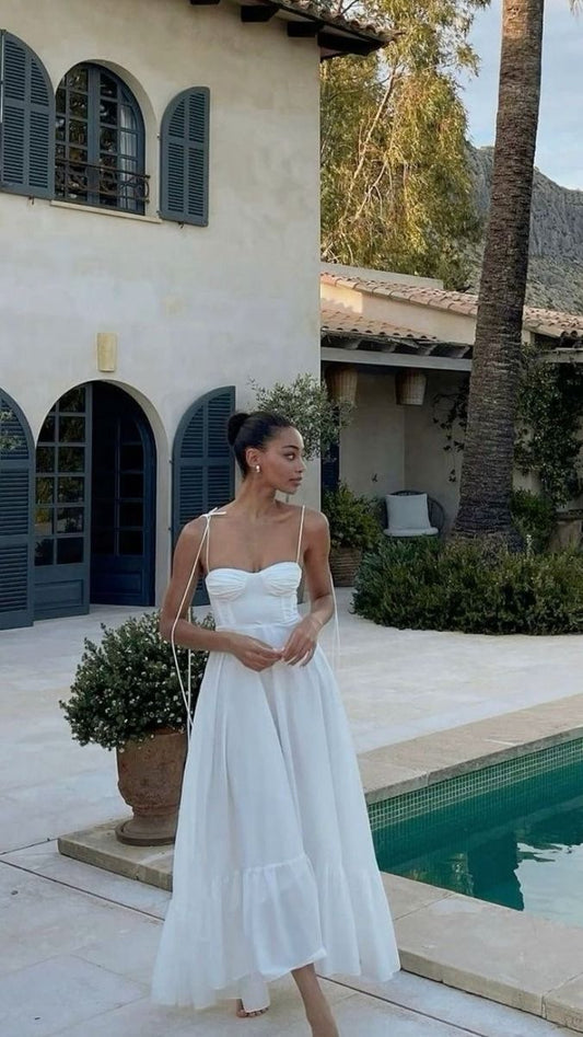 Simple A Line Spaghetti Straps White Chiffon Long Prom Dress,Evening Dress GG924