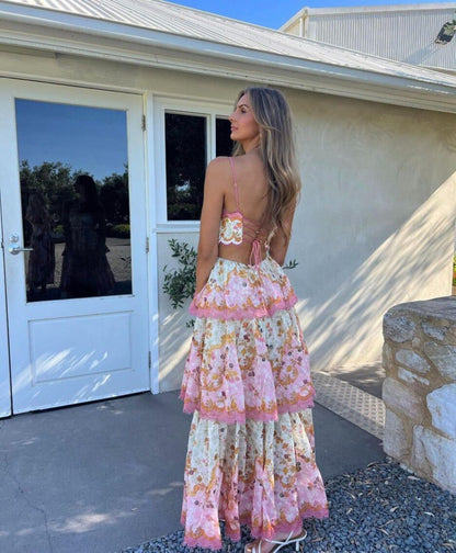 Fairy A Line Spaghetti Straps Layered Floral Satin Long Prom Dress,Evening Dress GG927
