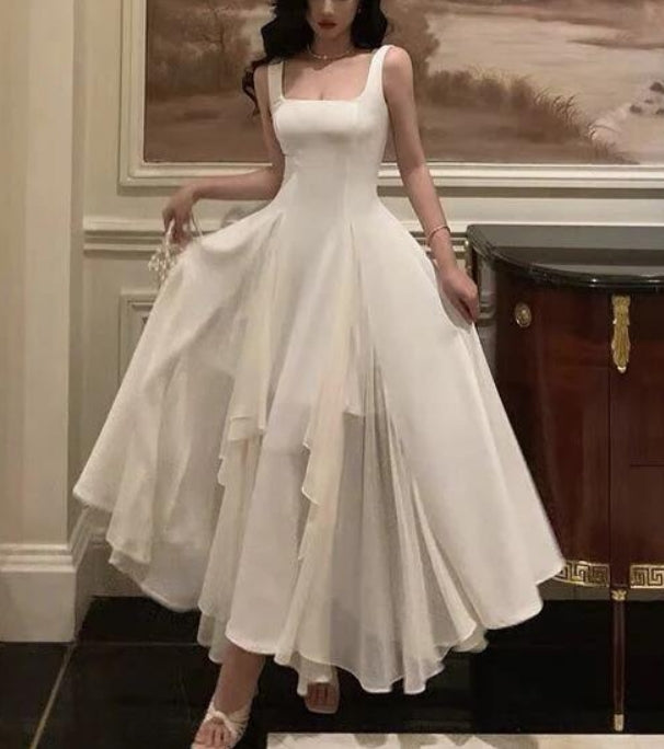 Fairy A-Line Straps Square Neck Long Party Dress Charming Evening Dress Wholesale