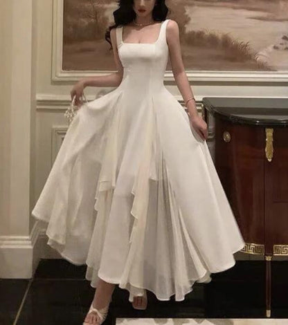 Fairy A-Line Straps Square Neck Long Party Dress Charming Evening Dress Wholesale