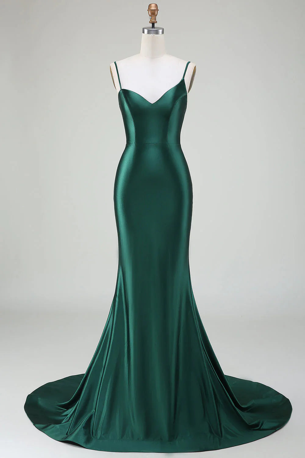 omberprom Dark Green Mermaid Long Prom Dress Spaghetti Straps Sweep Train Evening Dress