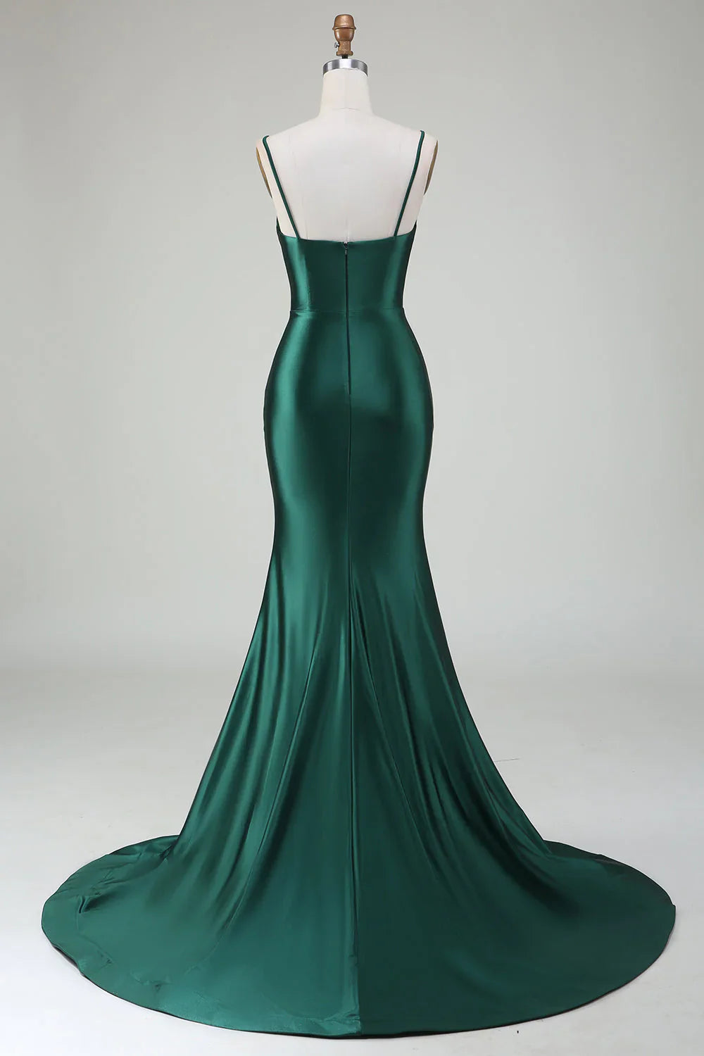 omberprom Dark Green Mermaid Long Prom Dress Spaghetti Straps Sweep Train Evening Dress