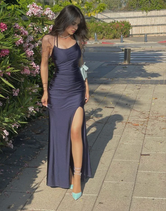 omberprom Elegant Sheath Evening Dresses Long Prom Dresses Simple Party Dress With Slit
