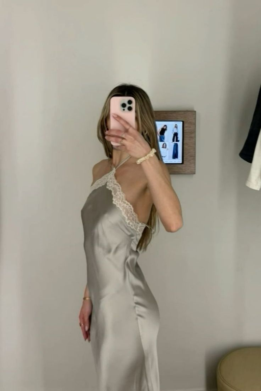 Sexy Halter Satin Lace Party Evening Dress Y8169