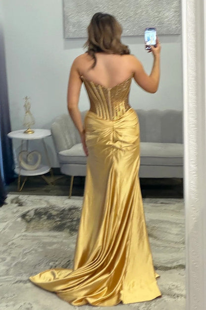 Glamorous Silver Sweetheart Long Satin Corset Prom Dress with Beaded Top