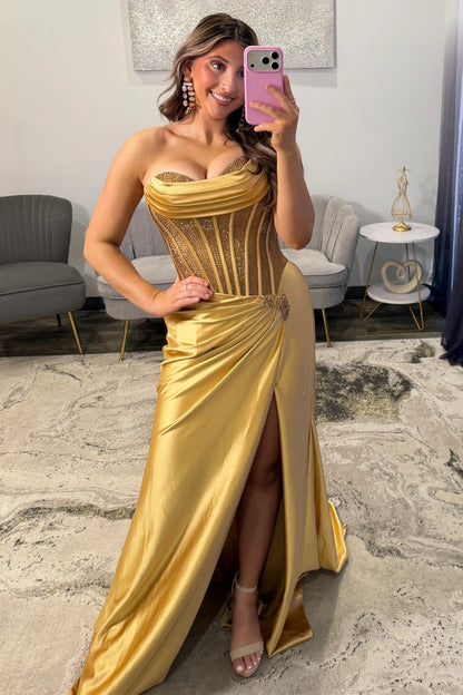 Glamorous Silver Sweetheart Long Satin Corset Prom Dress with Beaded Top