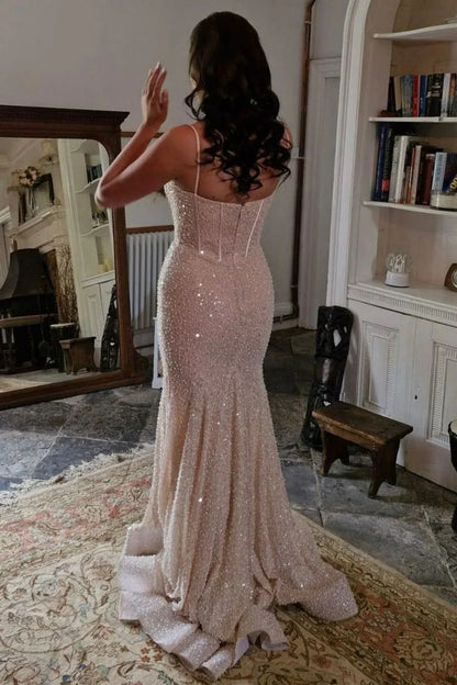 Glitter Blue Prom Formal Dress Long Mermaid Straps Holiday Dresses