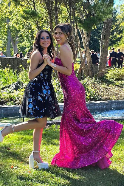 Glitter Blue Prom Formal Dress Long Mermaid Straps Holiday Dresses
