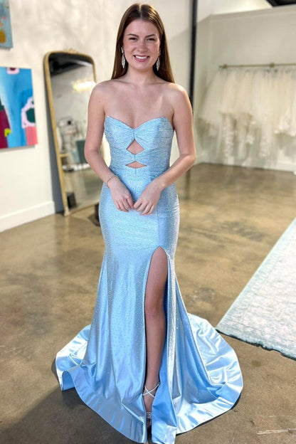 Glitter Yellow Mermaid Sweetheart Long Beaded Prom Dress with Leg Slit