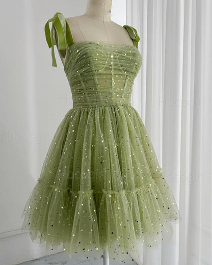 Glitter A-Line Tulle Homecoming Dress, Short Evening Gown, AST1046