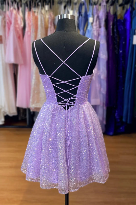 Glitter Sequined A-Line Homecoming Dress Short Party Dress