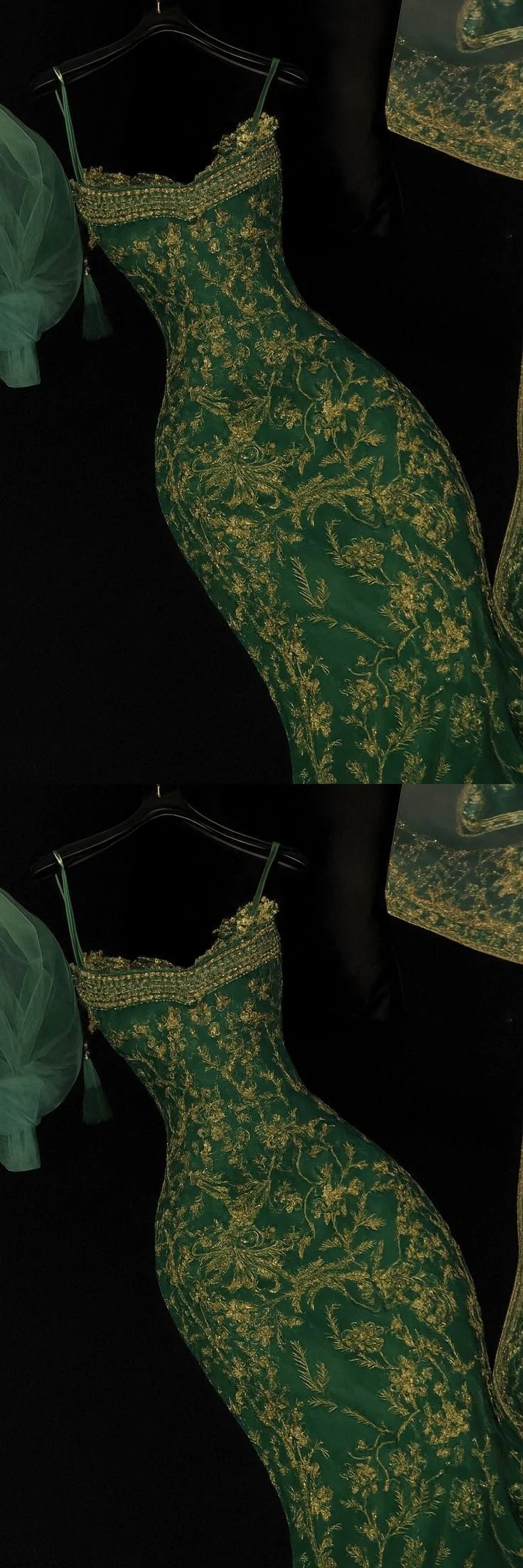 Gold Lace Green Evening Party Dress Formal Prom Party Dress Birthday Dress,AST2278