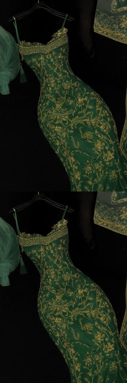 Gold Lace Green Evening Party Dress Formal Prom Party Dress Birthday Dress,AST2278