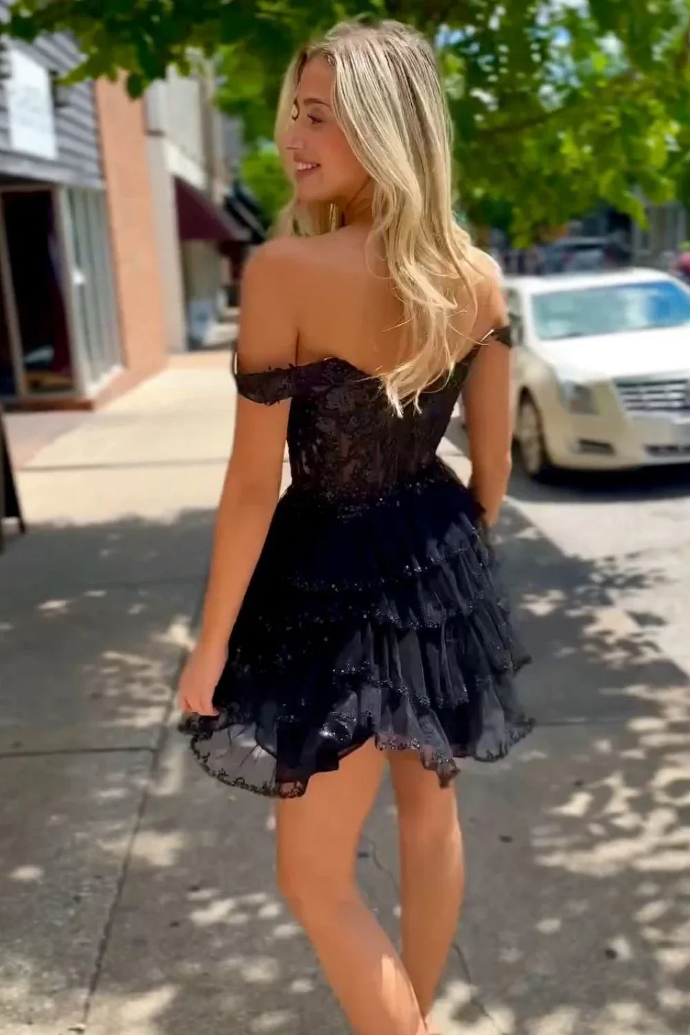 omberprom Homecoming Dress A-Line Light Blue Short Tiered With Appliques Gorgeous